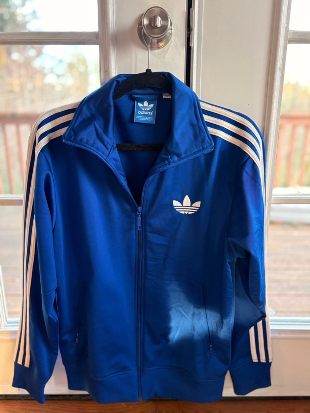 Adidas Blue Track Jacket with White Stripes, S
